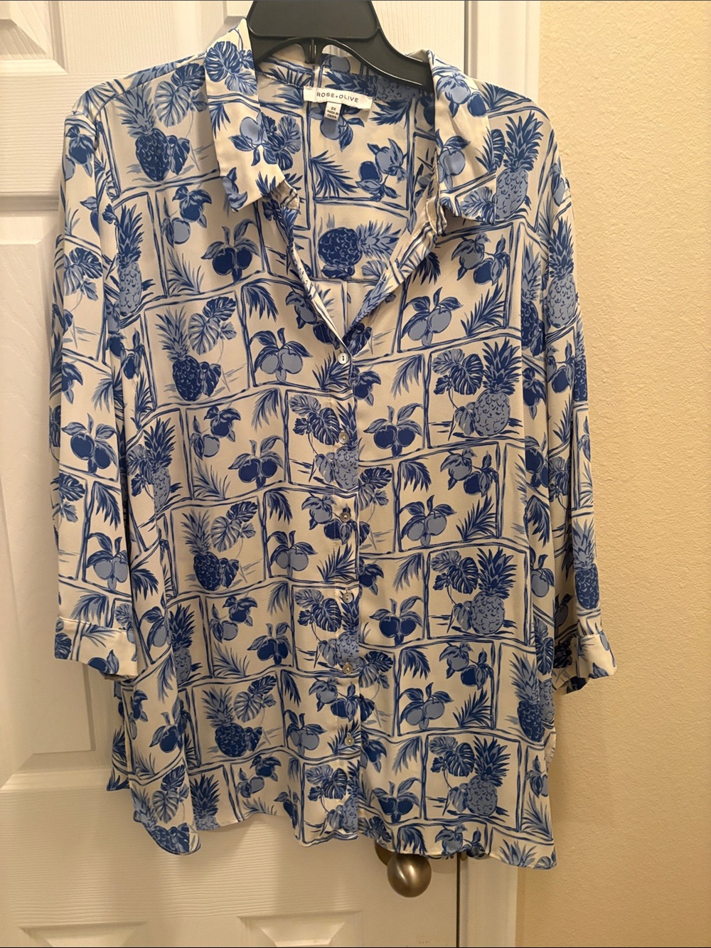 Rose & Olive Blue and White Botanical Tunic Top